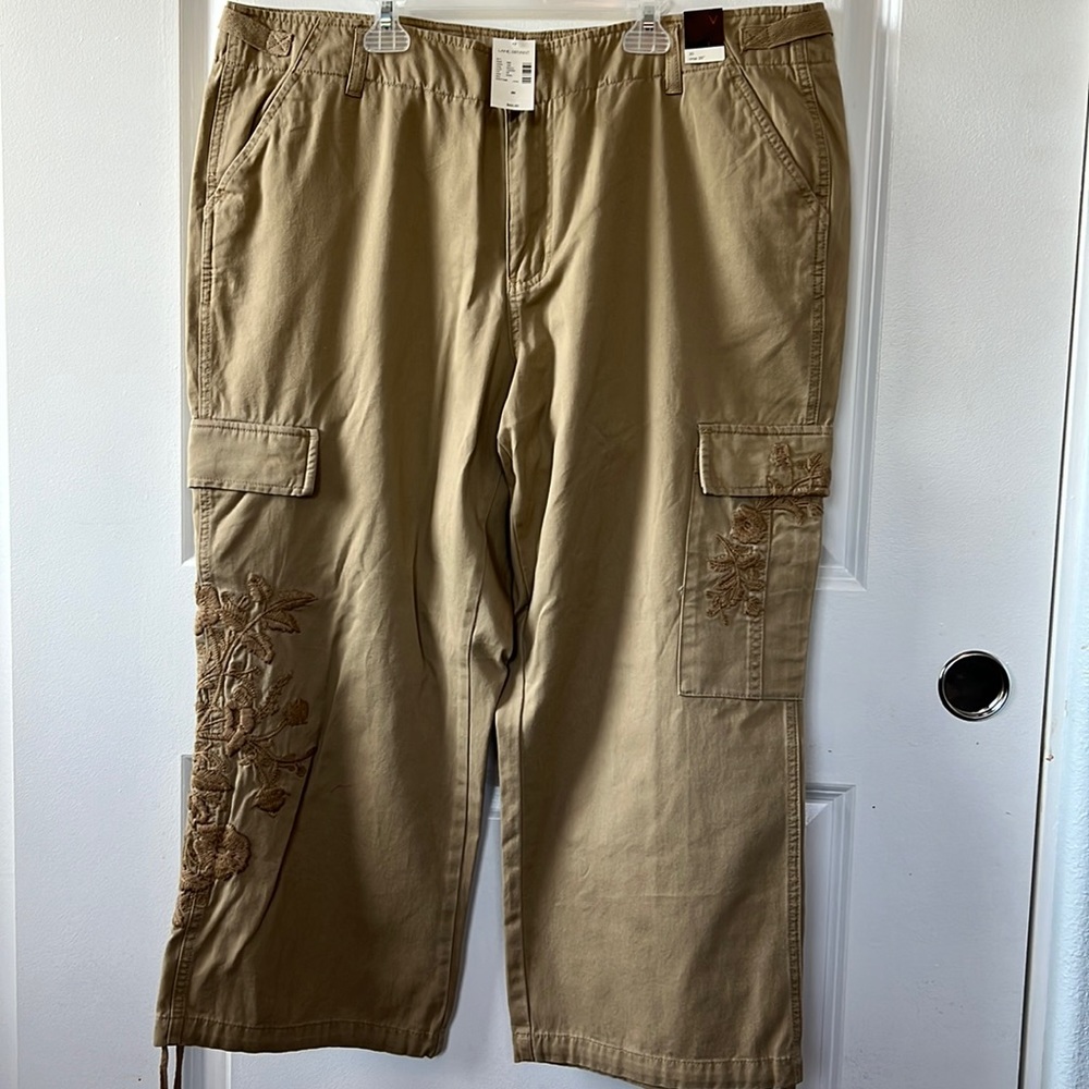 Women’s Khaki Embroidered Cargo Pants